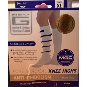 Neo G Anti-Embolism Knee High Stockings 18 mmHg Graduated Compression XL White